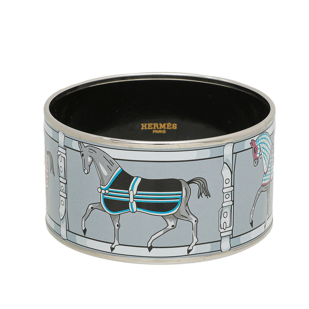 Hermes Multicolor Horse Riding Print Enamel Extra Wide Bracelet