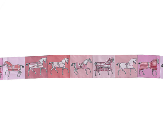 Hermes Pink Silk Graphic Horse Print Twilly