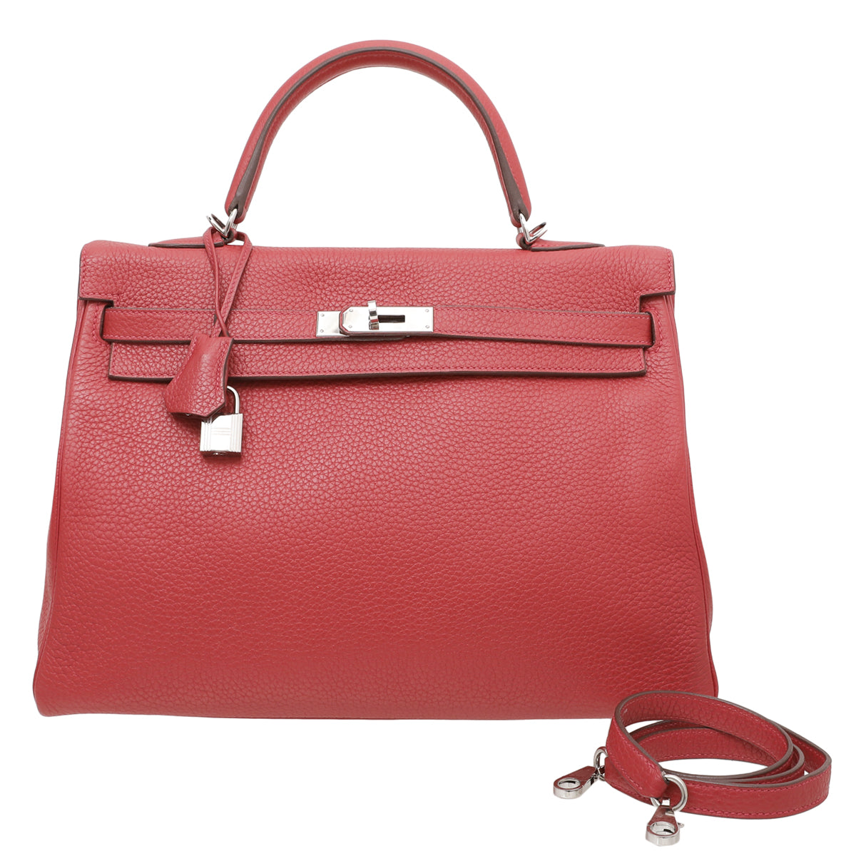 Hermes Rouge Garance Togo Kelly 35 Bag W- Twilly-Hermes-THE CLOSET