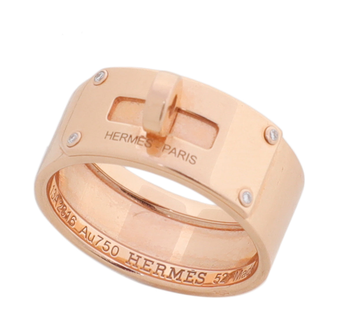 Hermes 18K Rose Gold 4 Diamond Large Kelly Ring 52