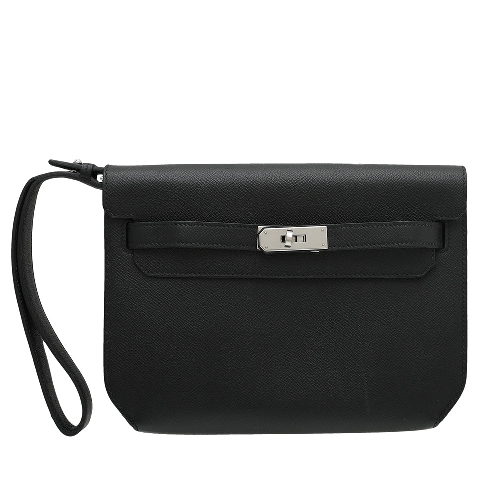Hermes Black Depeches Kelly 25 Pouch