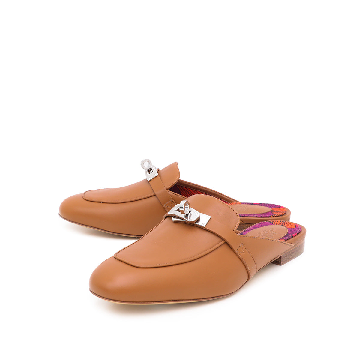 Hermes Brown Oz Lock Kelly Mules