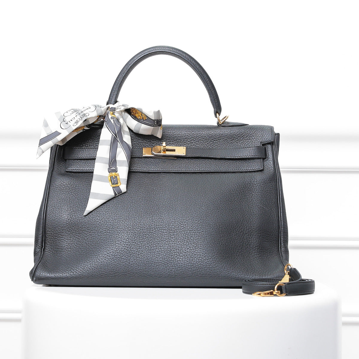 Hermes Noir Retourne Kelly 35 w- Hermes Scarf-Hermes-THE CLOSET