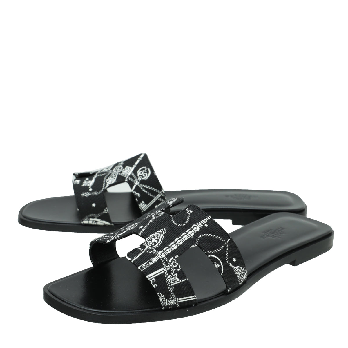 Hermes Noir Les Cles Bandana Pint Oran Sandals