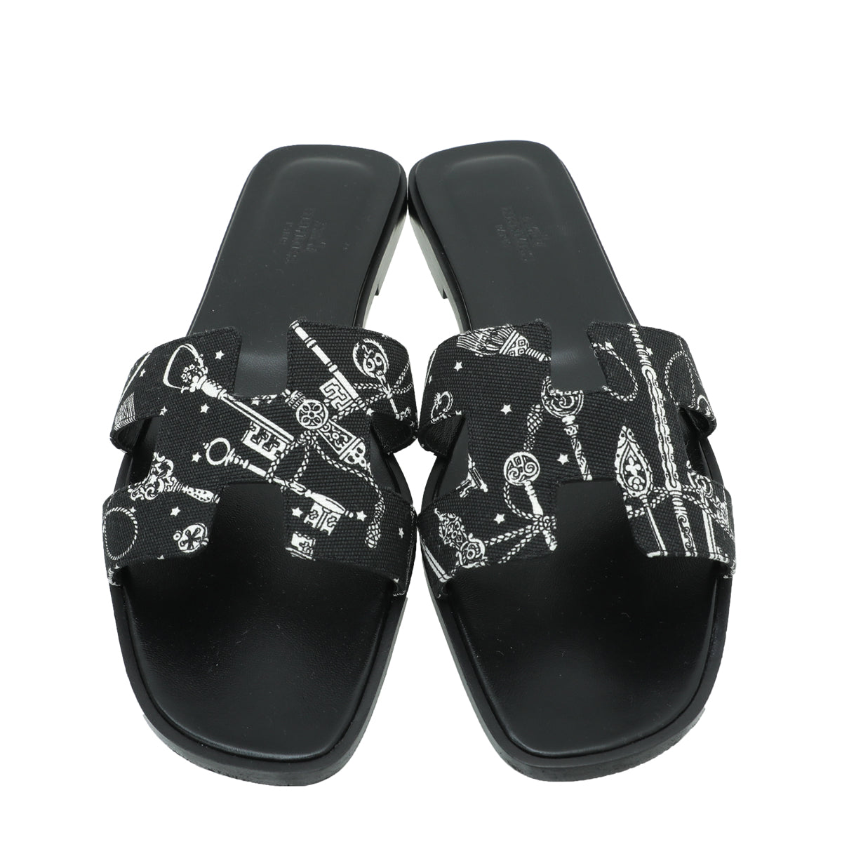 Hermes Noir Les Cles Bandana Pint Oran Sandals 38.5-Hermes-THE CLOSET