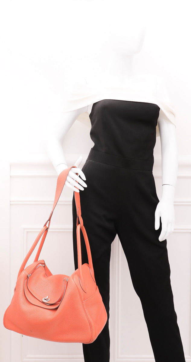 Hermes Orange Clemence Lindy 34 Bag-Hermes-THE CLOSET