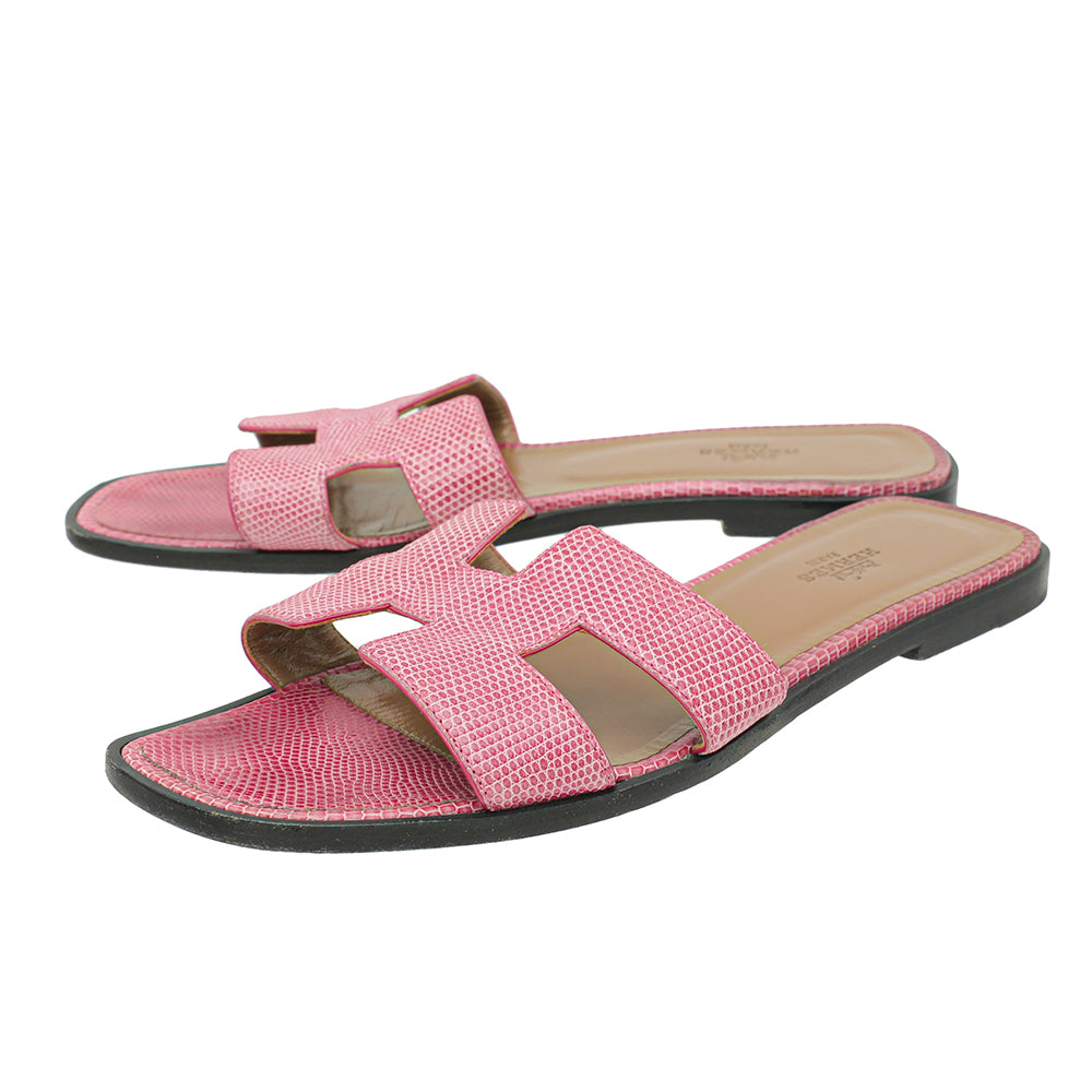 Hermes Pink Lizard Oran Sandals 39-Hermes-THE CLOSET