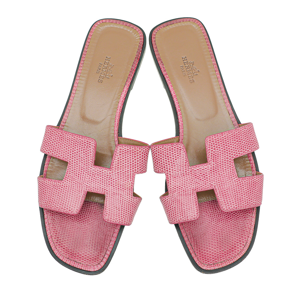 Hermes Pink Lizard Oran Sandals 39 – The Closet