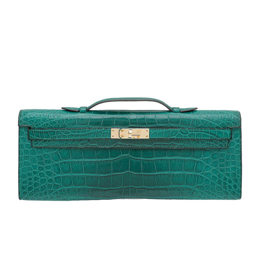 Hermes Malachite Matte Alligator Kelly Cut Clutch-Hermes-THE CLOSET