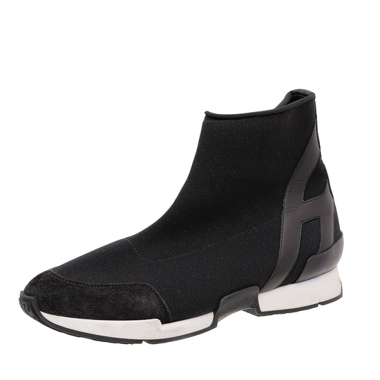Hermes Black Mesh Calfskin Suede Soft Sneakers 36