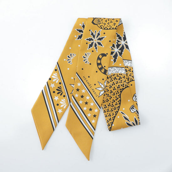 Hermes Multicolor Leopard Printed Twilly Scarf