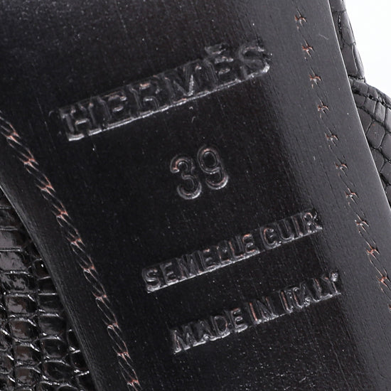 Hermes Noir Night Reptile Sandals 39