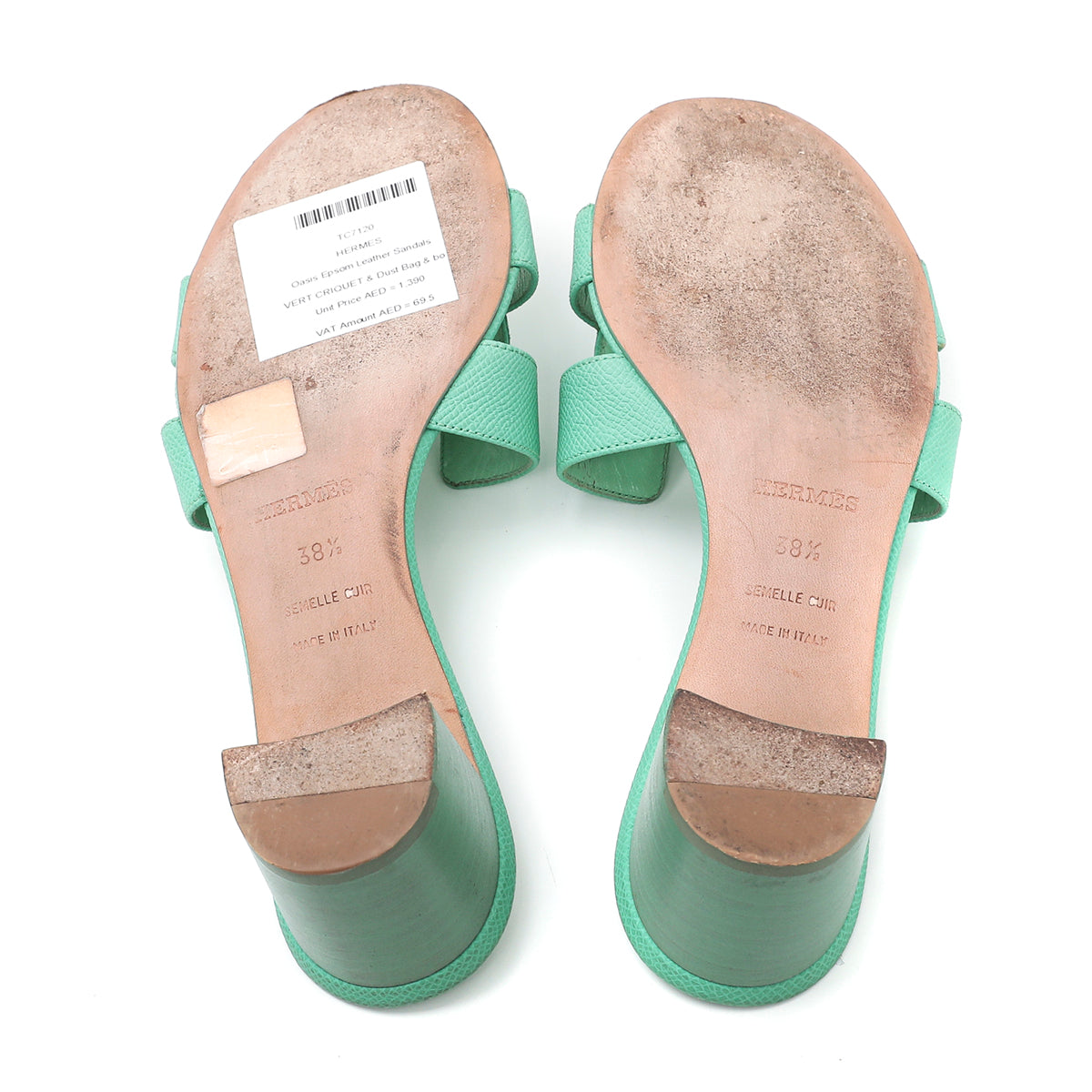 Hermes Vert Criquet Oasis Sandals 38.5-Hermes-THE CLOSET