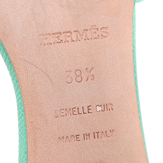 Hermes Vert Criquet Oasis Sandals 38.5