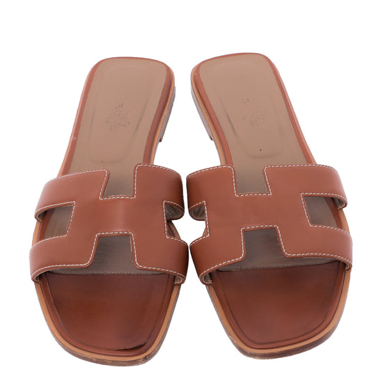 Hermes Gold Oran Box Flat Sandals 41.5