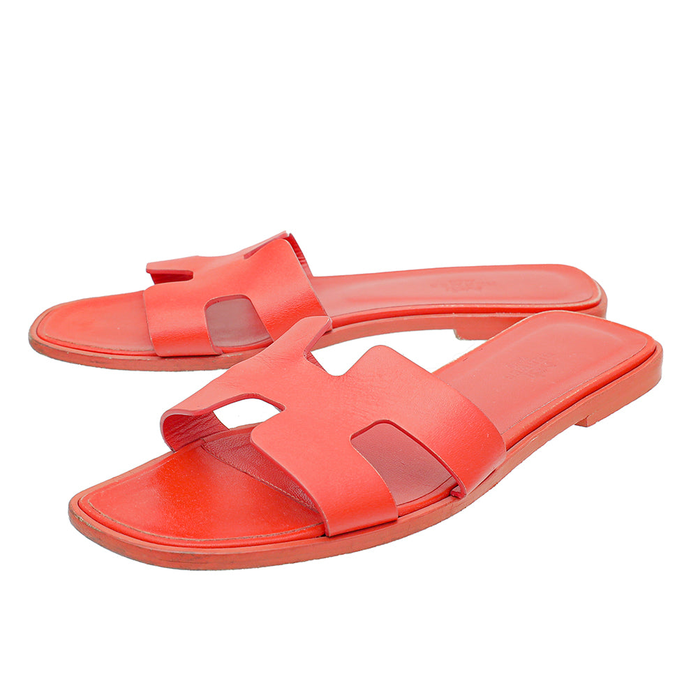 Hermes Coquelicot Oran Slide Sandal 38.5