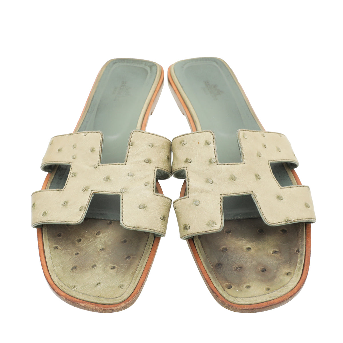 Hermes Oran Slide Sandals In Beton Ostrich Leather On Sale