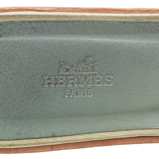 Hermes Grey Ostrich Leather Oran Flats Size 39 Hermes
