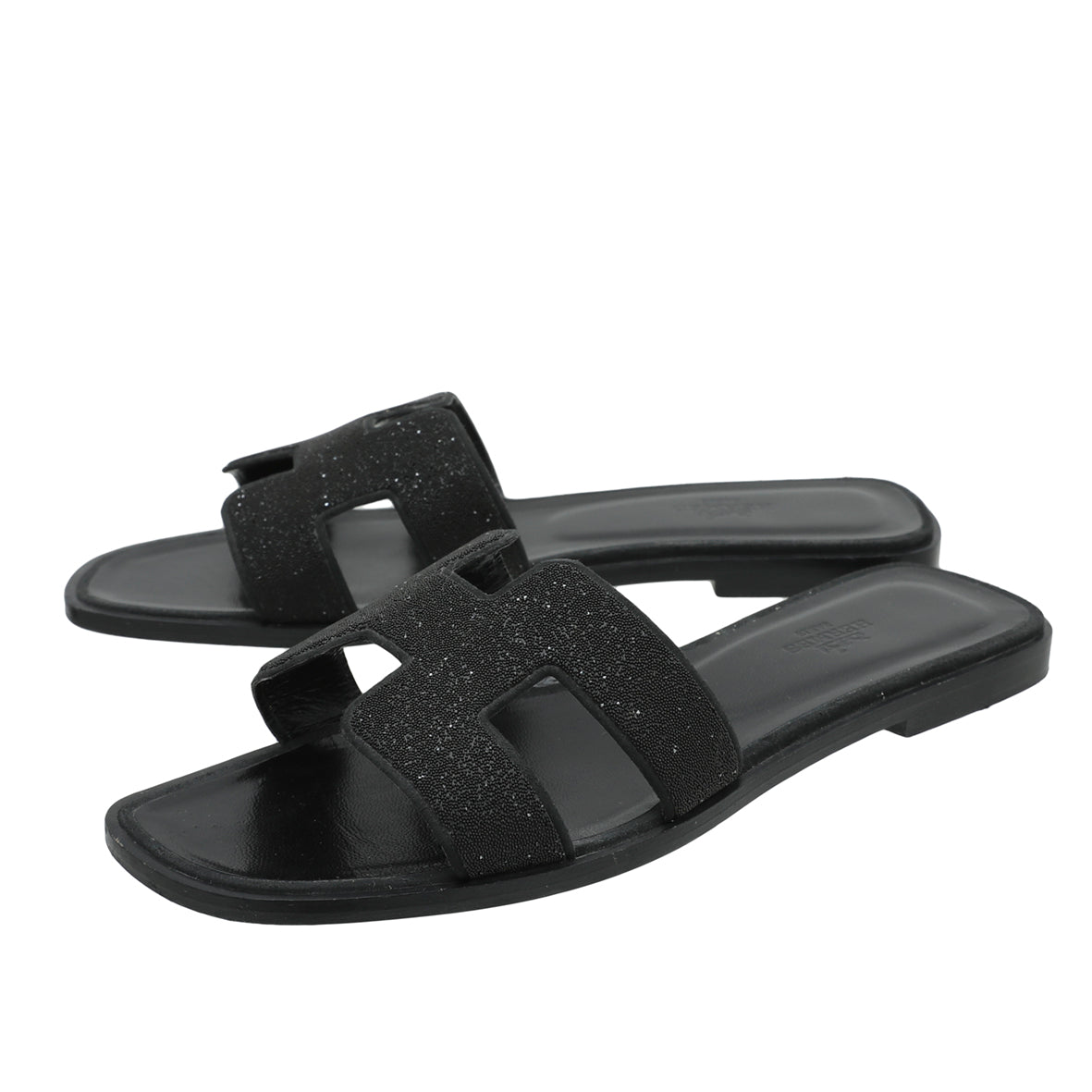 Hermes Noir Oran Rhinestone Embellished Sandals 39