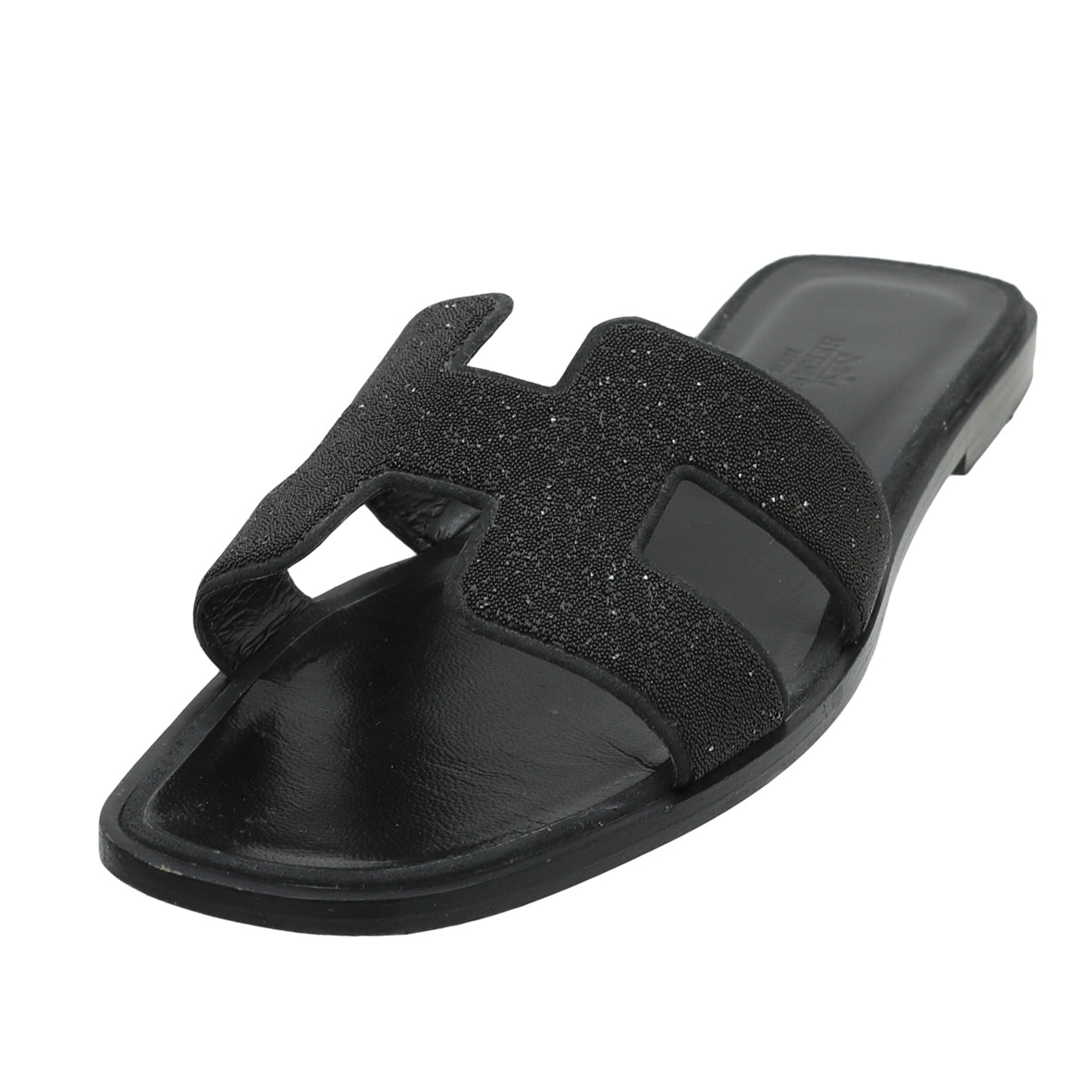 Hermes Noir Oran Rhinestone Embellished Sandals 39-Hermes-THE CLOSET