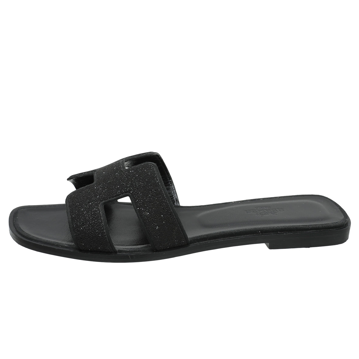 Hermes Noir Oran Rhinestone Embellished Sandals 39-Hermes-THE CLOSET