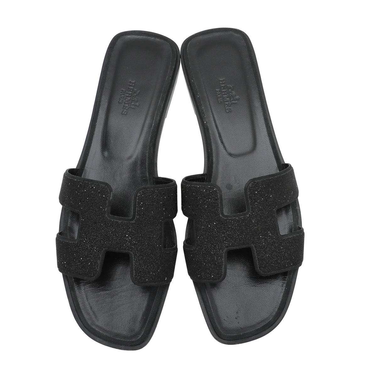Hermes Noir Oran Rhinestone Embellished Sandals 39-Hermes-THE CLOSET