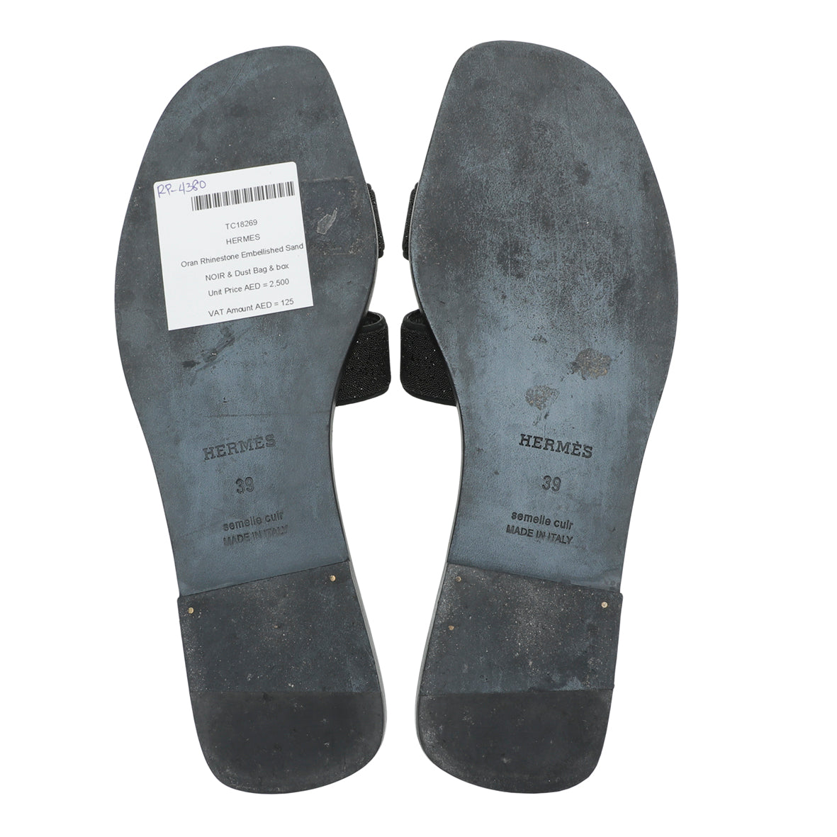 Hermes Noir Oran Rhinestone Embellished Sandals 39-Hermes-THE CLOSET
