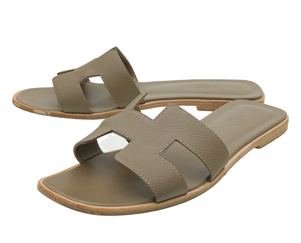Hermes Etoupe Oran Sandals 39-Hermes-THE CLOSET
