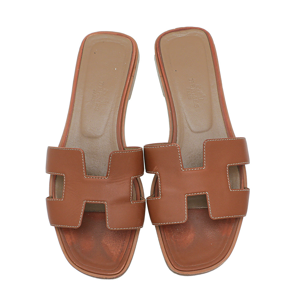 Hermes Gold Oran Sandals 37-Hermes-THE CLOSET