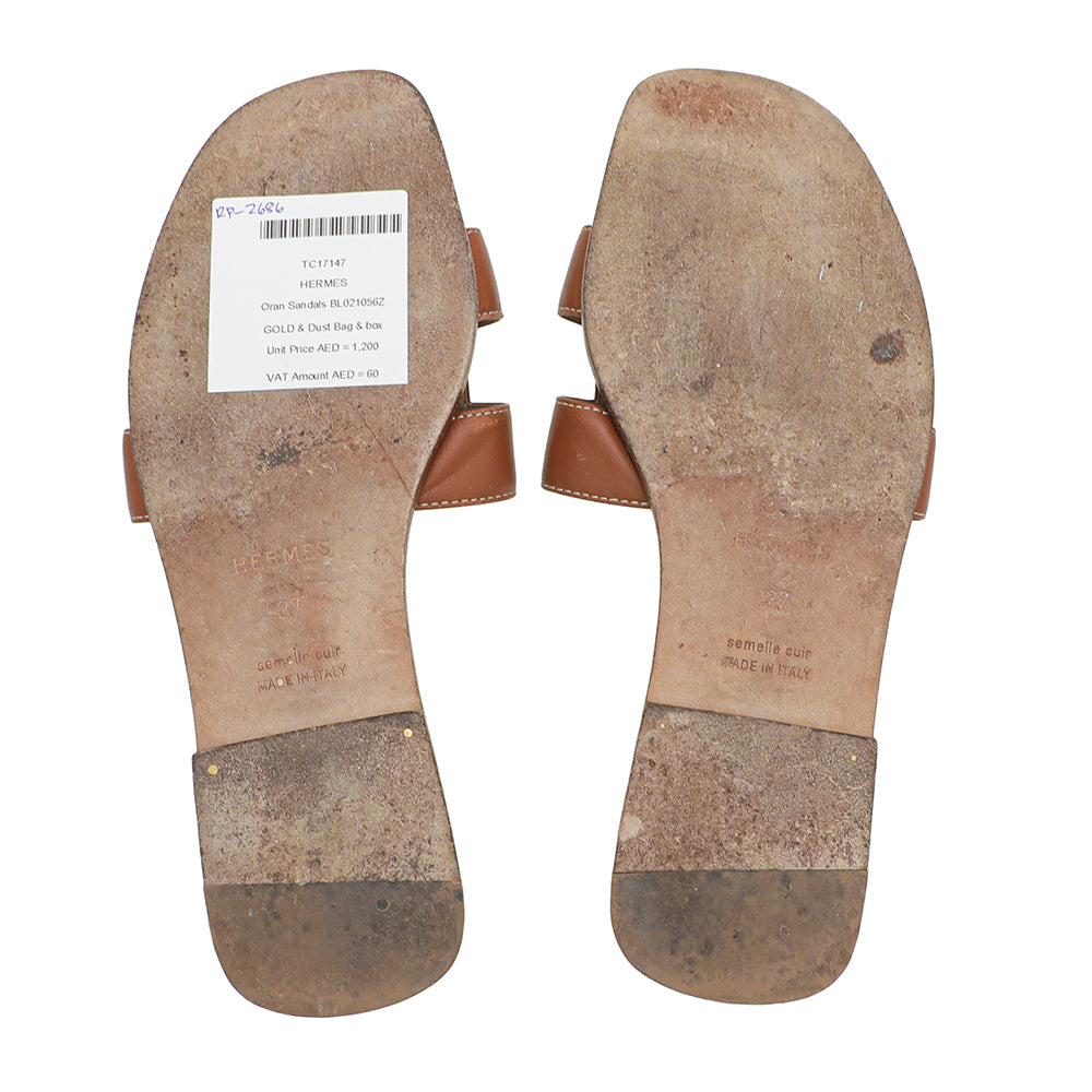 Hermes Gold Oran Sandals 37-Hermes-THE CLOSET