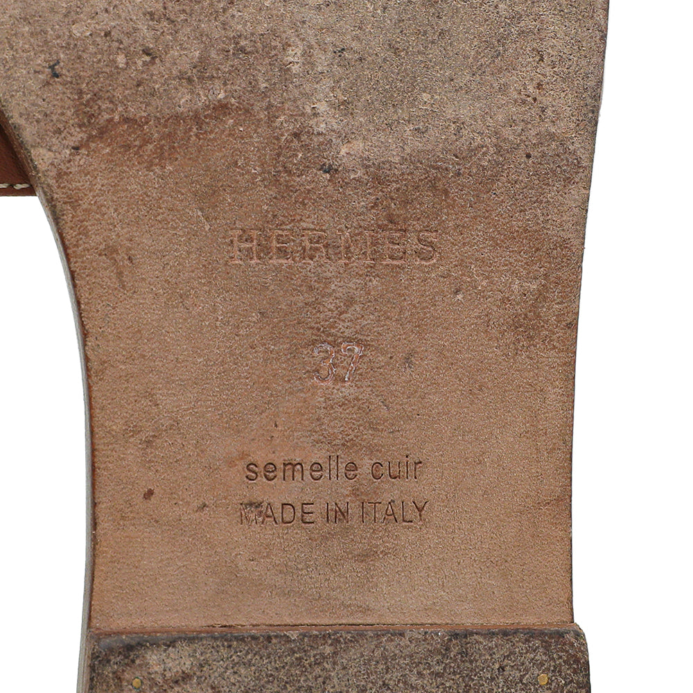 Hermes Gold Oran Sandals 37