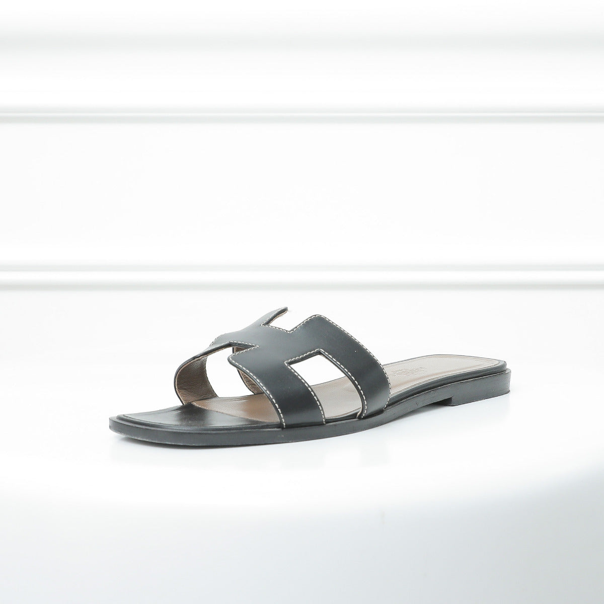 Hermes Noir Piquires Oran Slippers 37-Hermes-THE CLOSET