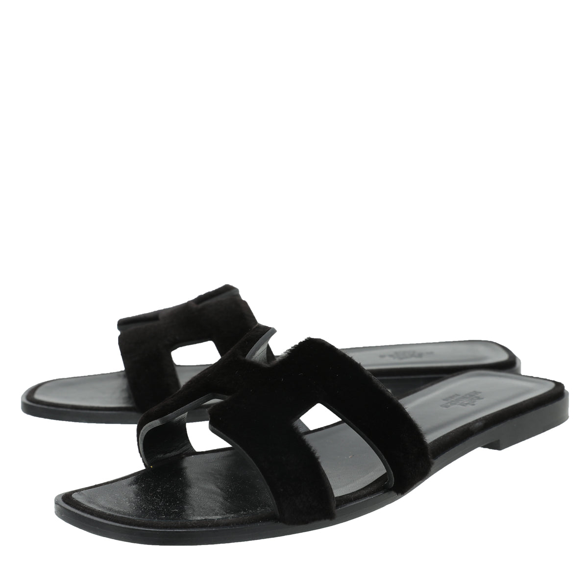 Hermes Noir Oran Vision Rase Flat Sandals 40-Hermes-THE CLOSET