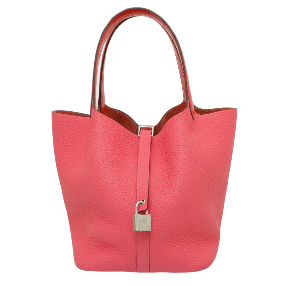 Hermes Rose Azalee Crocodile Handle Picotin 20 Touch Bag THE CLOSET
