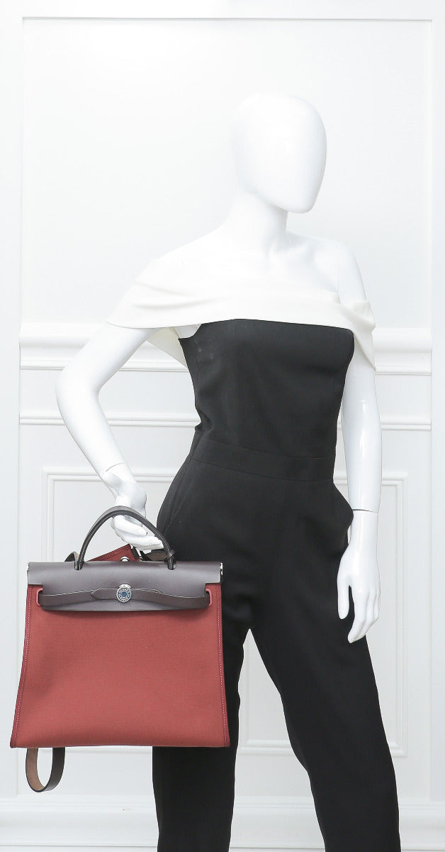 Hermes Brown Herbag PM Rouge H Bag-Hermes-THE CLOSET