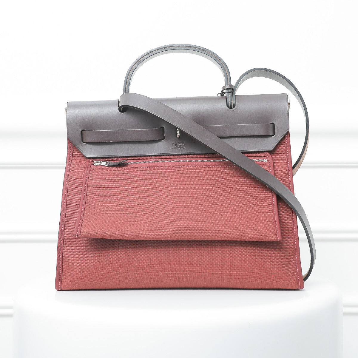 Hermes Brown Herbag PM Rouge H Bag-Hermes-THE CLOSET