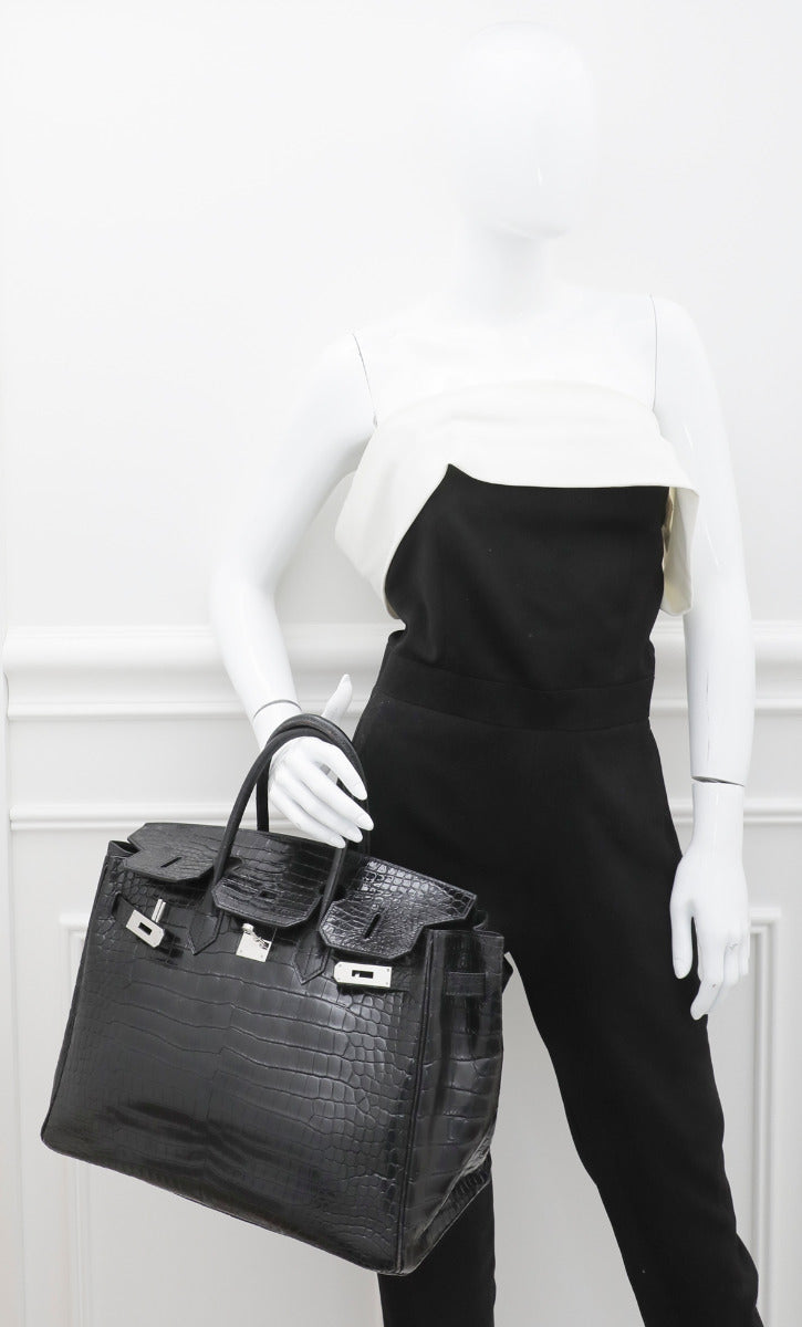 Hermes Noir Crocodile Porosus Birkin 35 Bag-Hermes-THE CLOSET