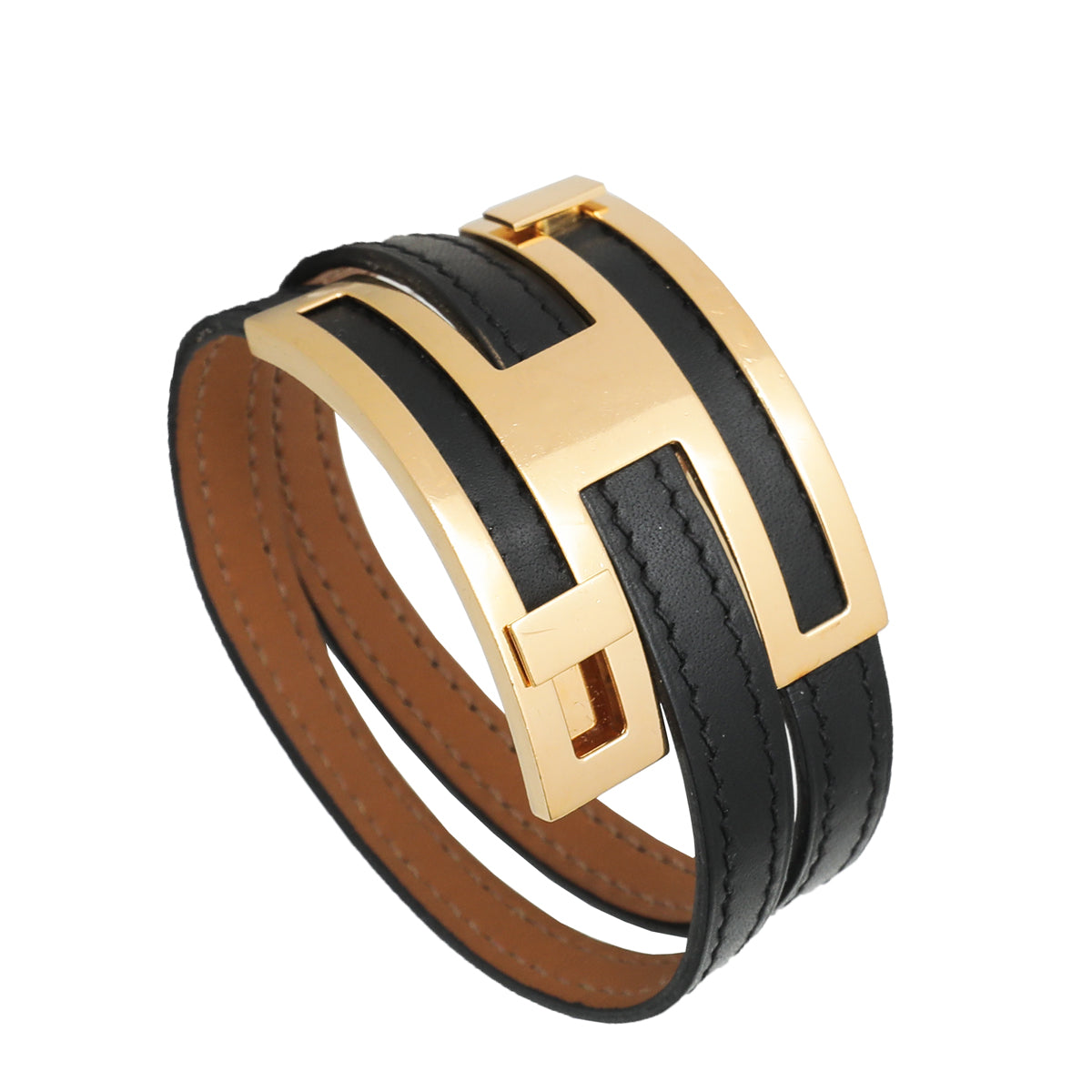 Hermes Leather Bracelet Biapi Double Tour Black So H010700Chaa Size T5  Men's | Chairish