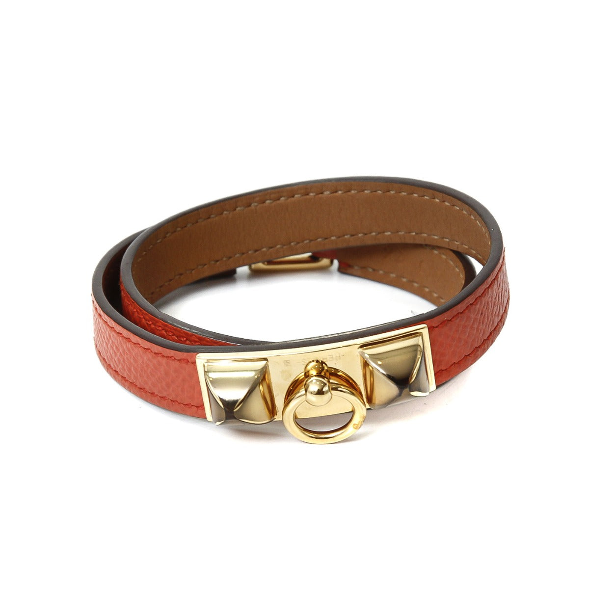 Hermes Orange Rivale Double Tour Bracelet Medium-Hermes-THE CLOSET
