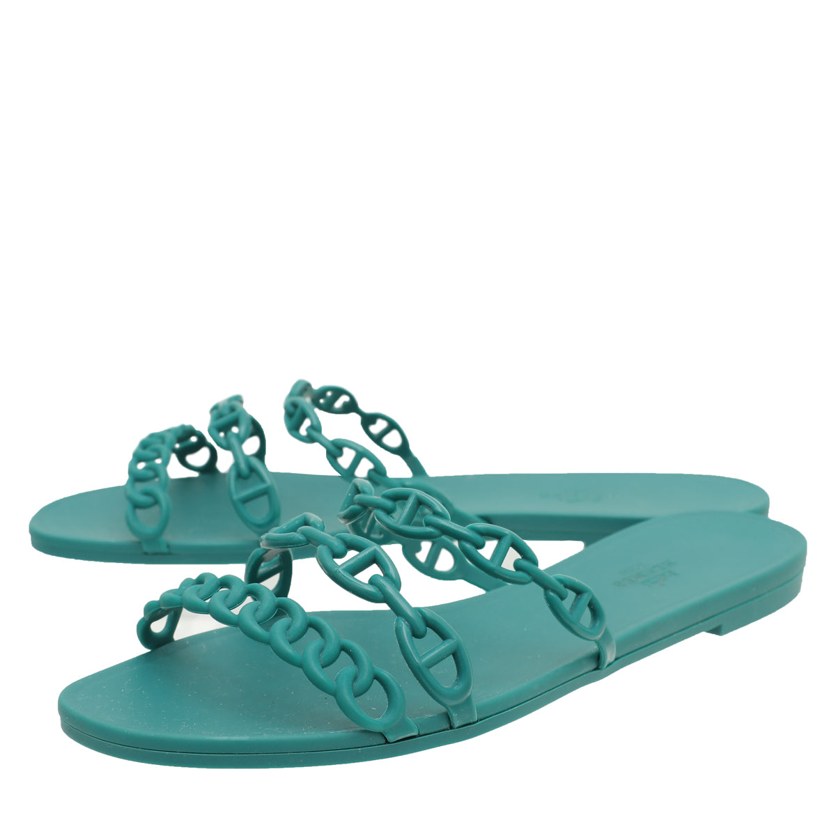 Hermes Green Rubber D'ancre Chaine Sandals Size 39 Hermes
