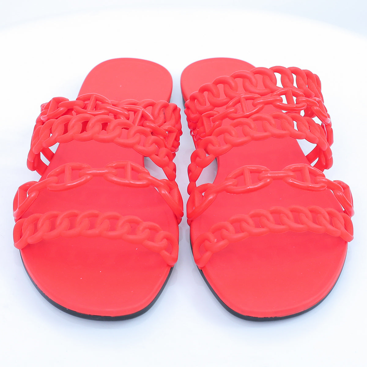 Hermes Orange Rubber Nude Chained Slide Sandal 36-Hermes-THE CLOSET