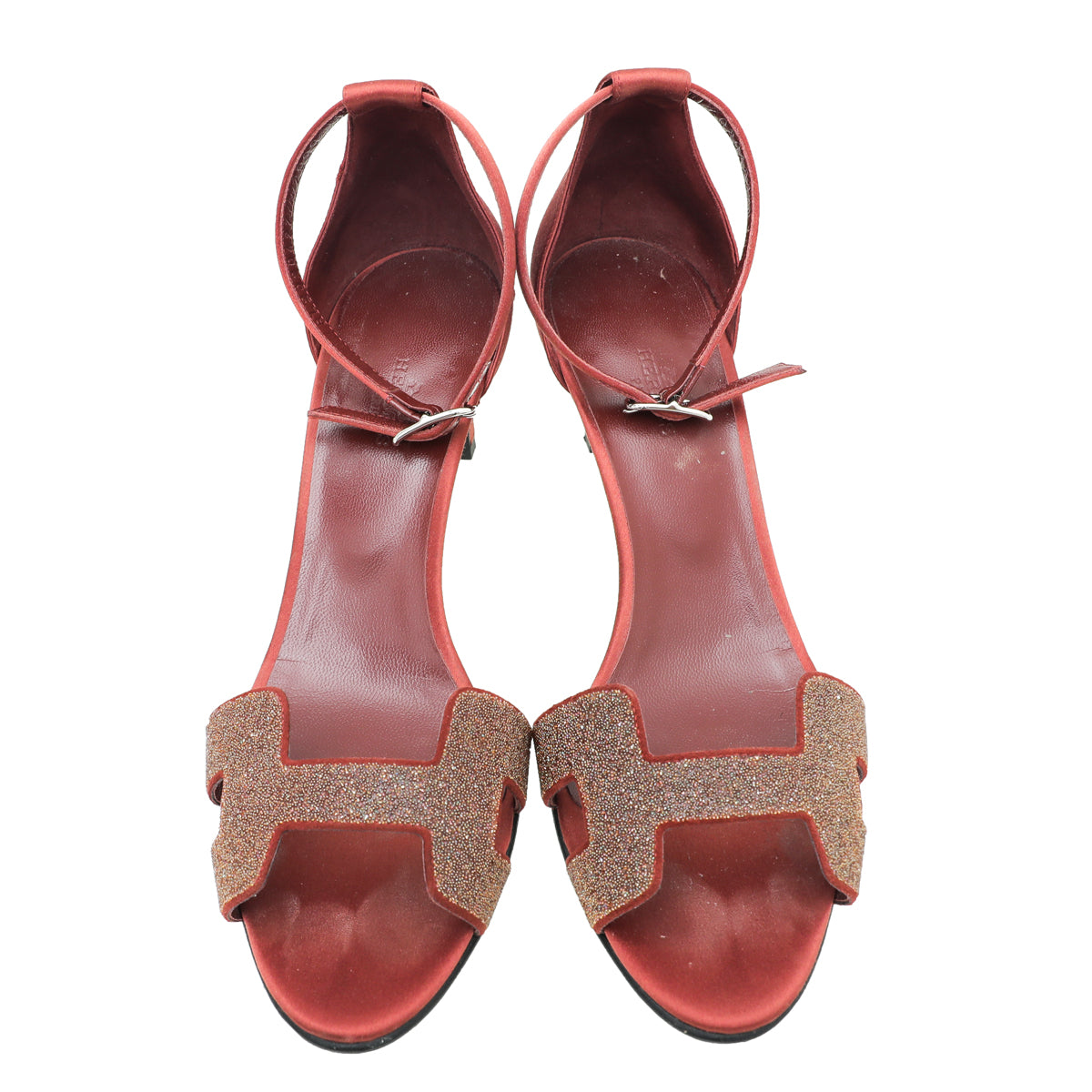 Hermes Burgundy Satin Premiere Crystal Sandals 38.5-Hermes-THE CLOSET
