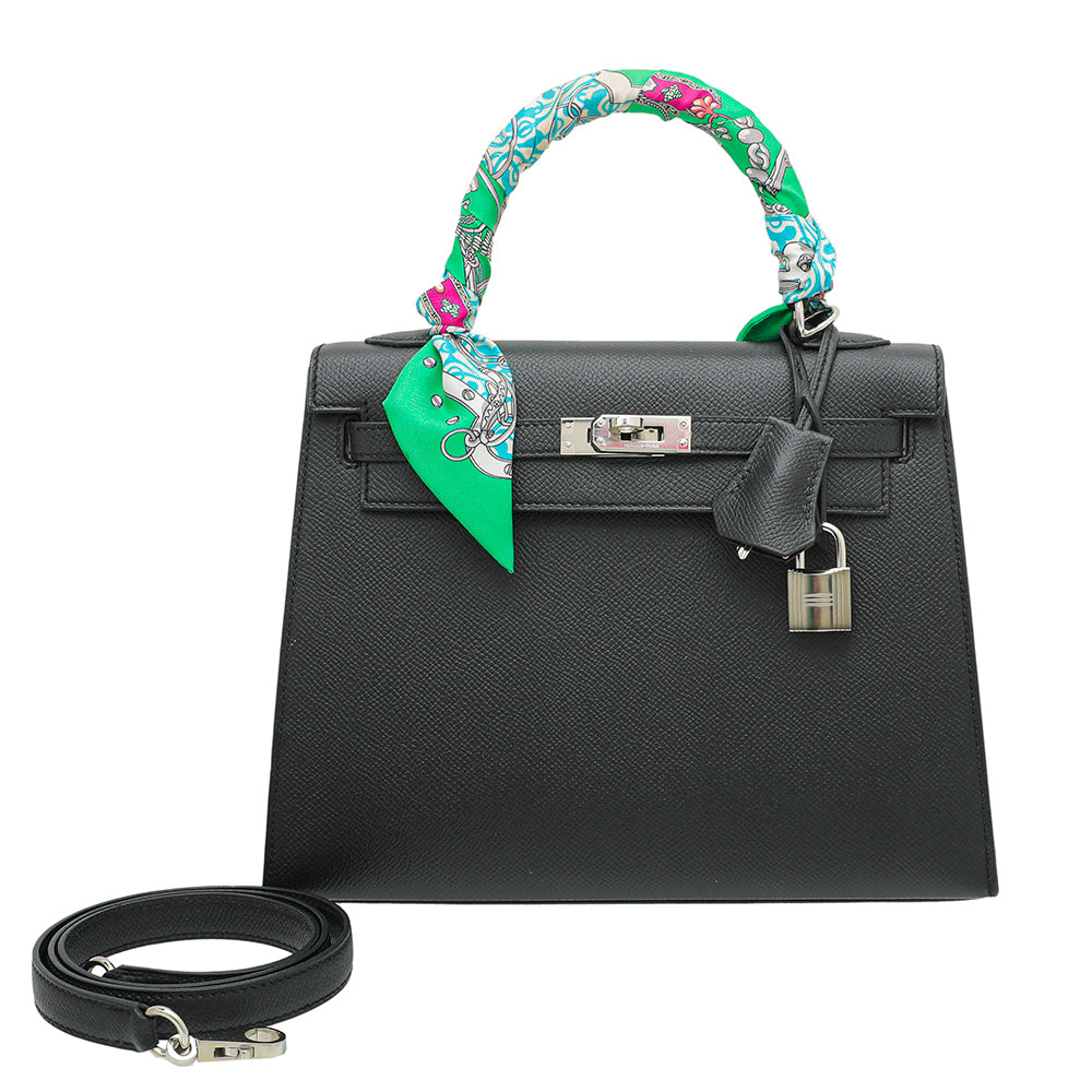 Hermes Noir Sellier Kelly 25 W- Twilly-Hermes-THE CLOSET