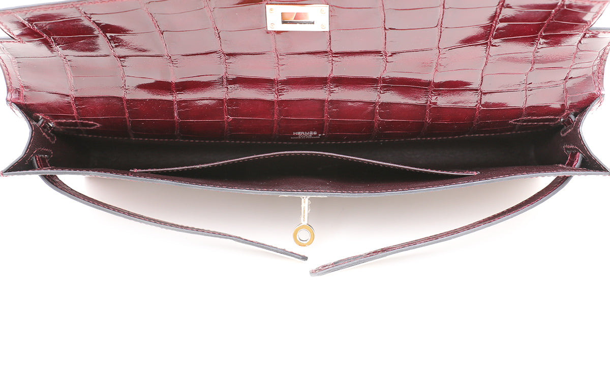 Hermes Bordeaux Shiny Niloticus Crocodile Kelly Cut Clutch-Hermes-THE CLOSET