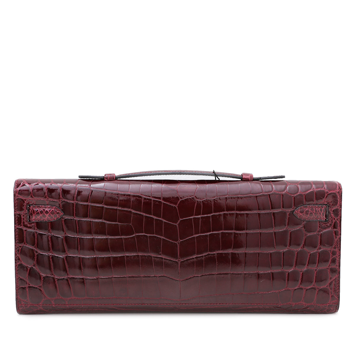 Hermes Bordeaux Shiny Niloticus Crocodile Kelly Cut Clutch-Hermes-THE CLOSET