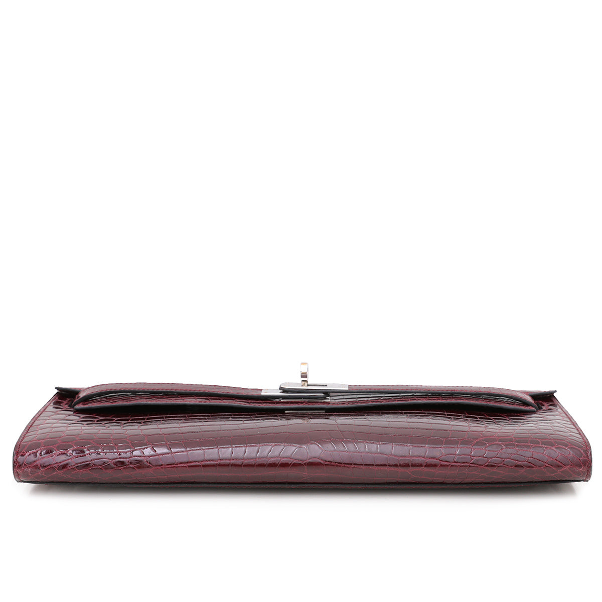 Hermes Bordeaux Shiny Niloticus Crocodile Kelly Cut Clutch-Hermes-THE CLOSET