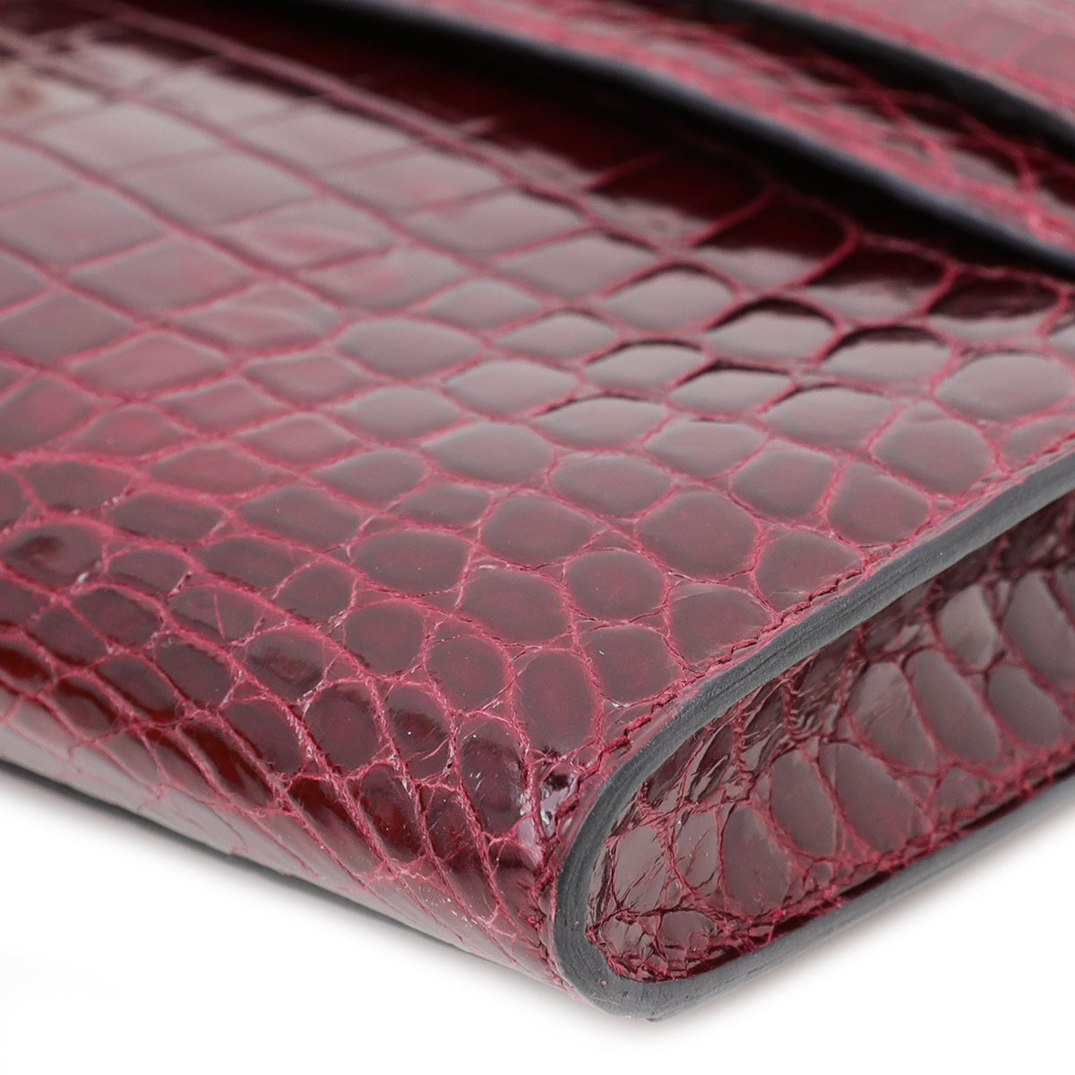 Hermes Bordeaux Shiny Niloticus Crocodile Kelly Cut Clutch-Hermes-THE CLOSET