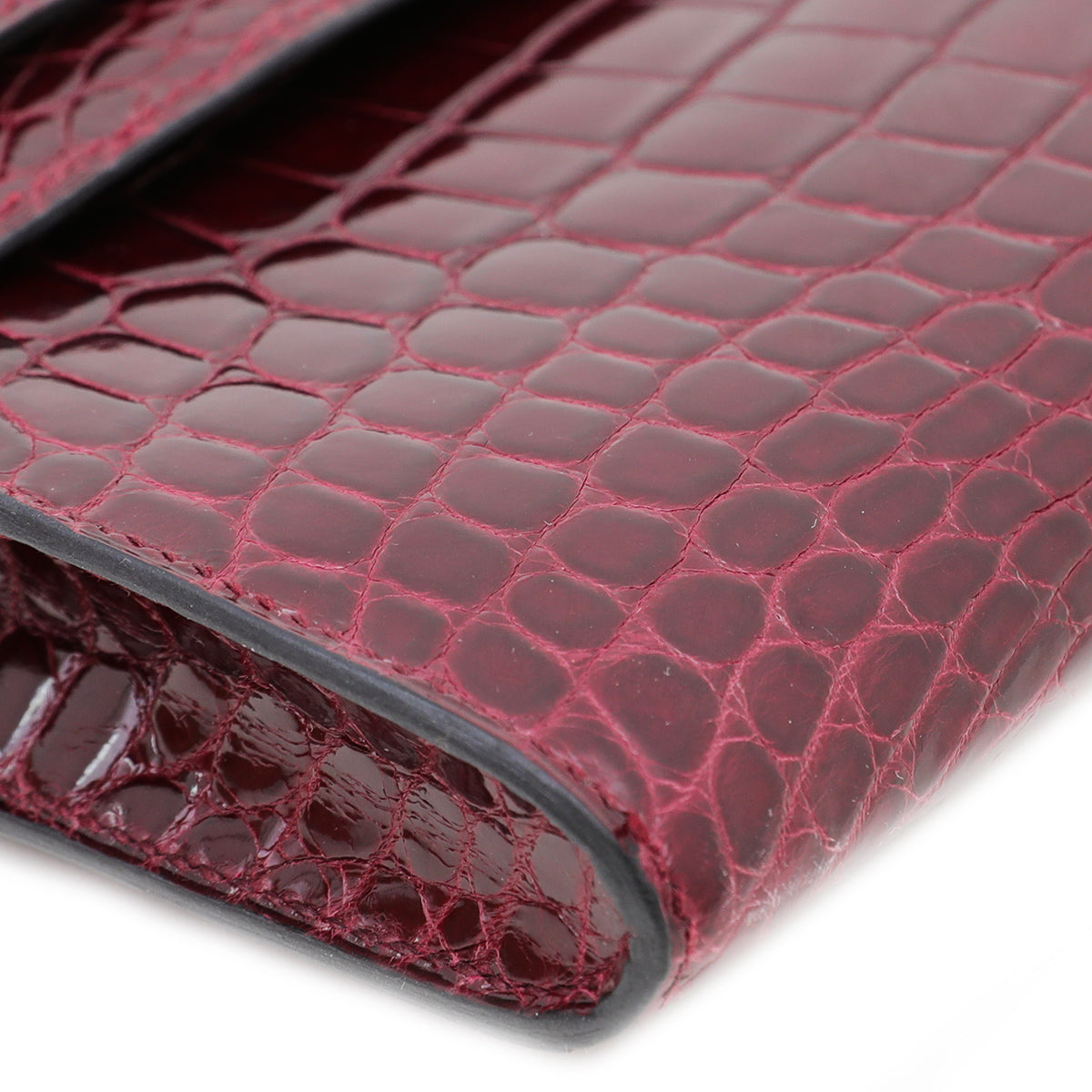 Hermes Bordeaux Shiny Niloticus Crocodile Kelly Cut Clutch-Hermes-THE CLOSET