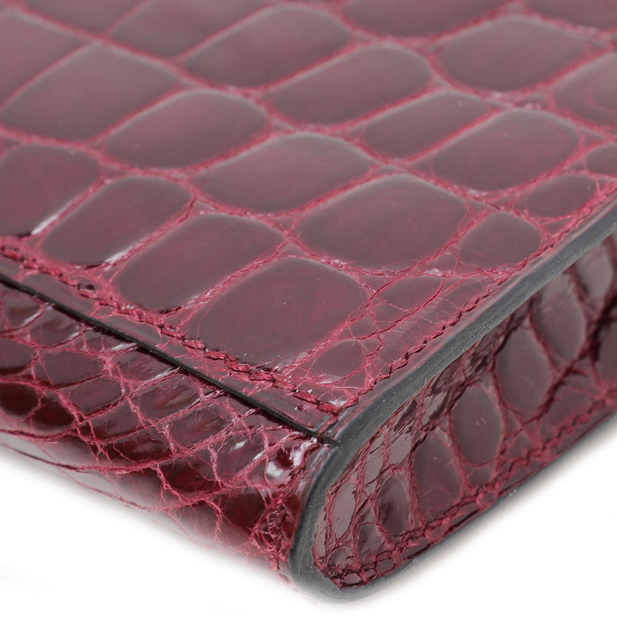 Hermes Bordeaux Shiny Niloticus Crocodile Kelly Cut Clutch-Hermes-THE CLOSET