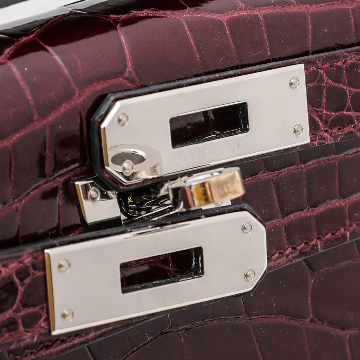 Hermes Bordeaux Shiny Niloticus Crocodile Kelly Cut Clutch-Hermes-THE CLOSET